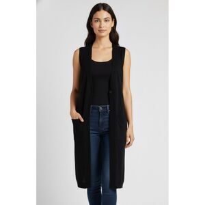 Theory Minareeya Black Cashmere Sleeveless Cardigan Size TP